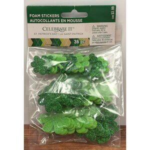 Celebrate It St. Patricks Day Foam Stickers 36 Pc Glitter Shamrocks